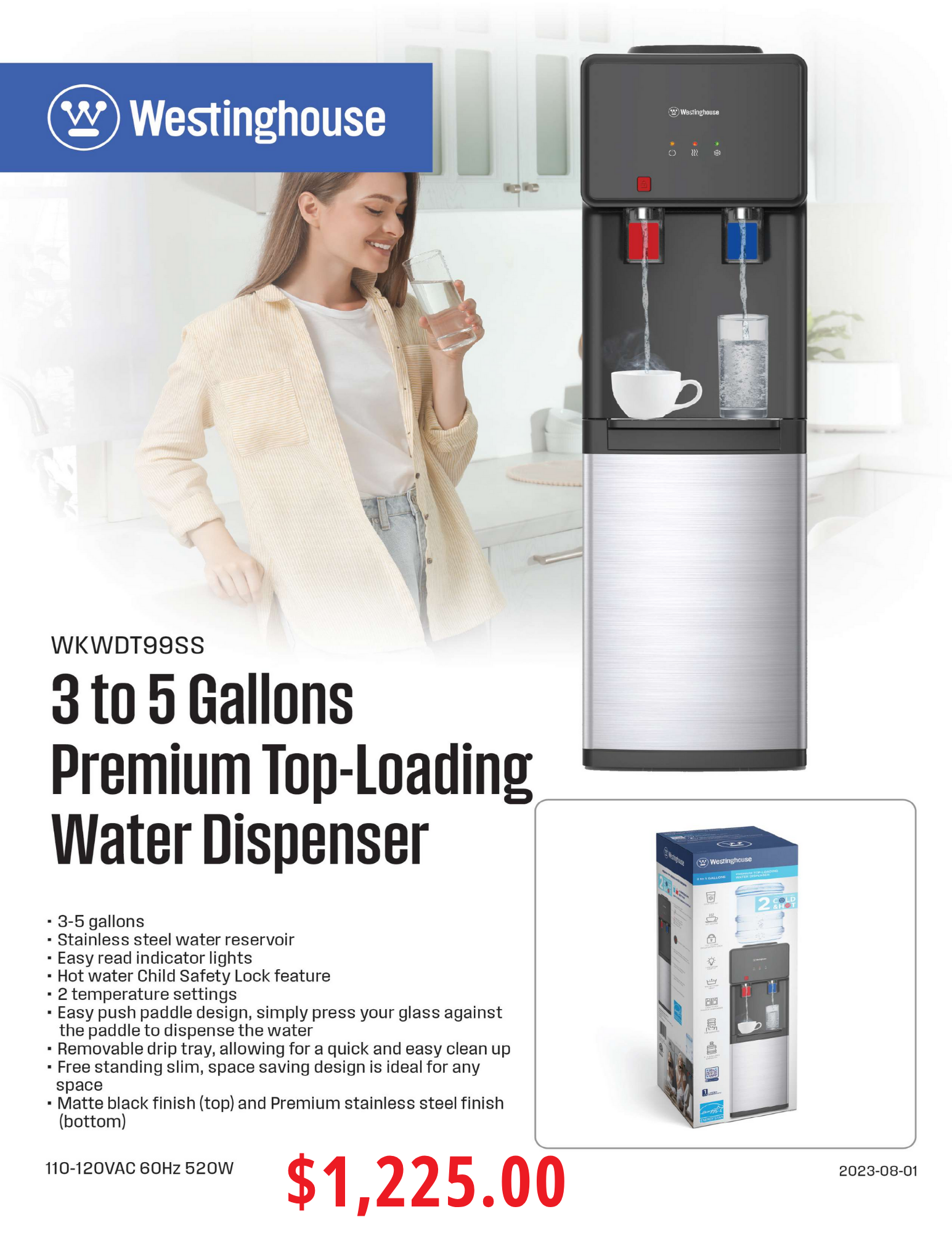 Westinghouse WKWDT99SS 3 to 5 Gallons Premium Top Loading Water Dispenser Westinghouse WKWDT99SS 3 to 5 Gallons Premium Top Loading Water Dispenser